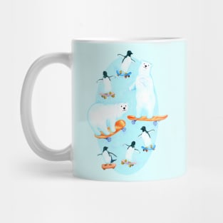 Cheerful Arctic Skateboarders Mug